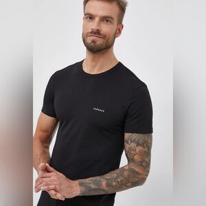 VERSACE STRETCH COTTON LOGO T-SHIRT Black Large EUC